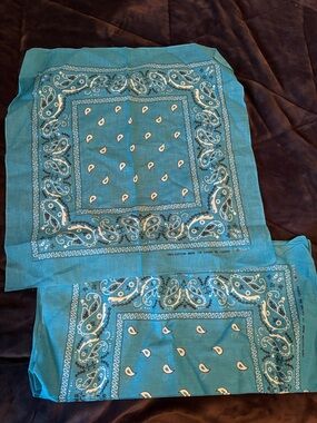 Teal and Lilac Purple Paisley Cotton Bandanas - 6 teal and 9 Lilac purple